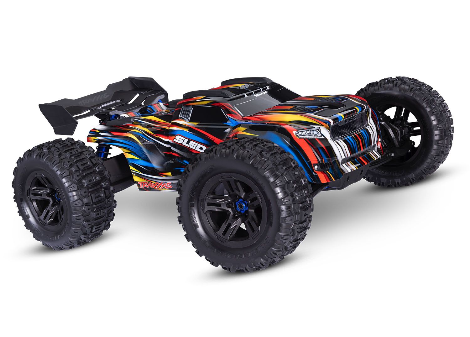 Traxxas Sledge® 1/8 scale 4WD brushless monster truck. Fully assembled, Ready-To-Race®, with TQi™ 2.4GHz radio system, VXL-6s™ power system, belted Sledgehammer® tires, and ProGraphix® clipless body. - stpatty - Traxxas