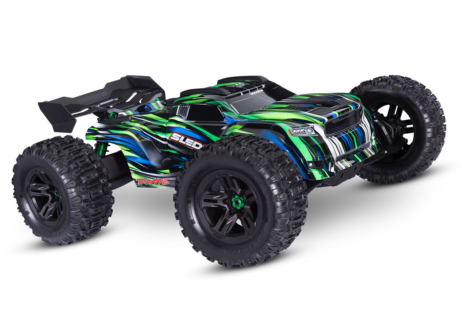 Traxxas Sledge® 1/8 scale 4WD brushless monster truck. Fully assembled, Ready-To-Race®, with TQi™ 2.4GHz radio system, VXL-6s™ power system, belted Sledgehammer® tires, and ProGraphix® clipless body. - stpatty - Traxxas