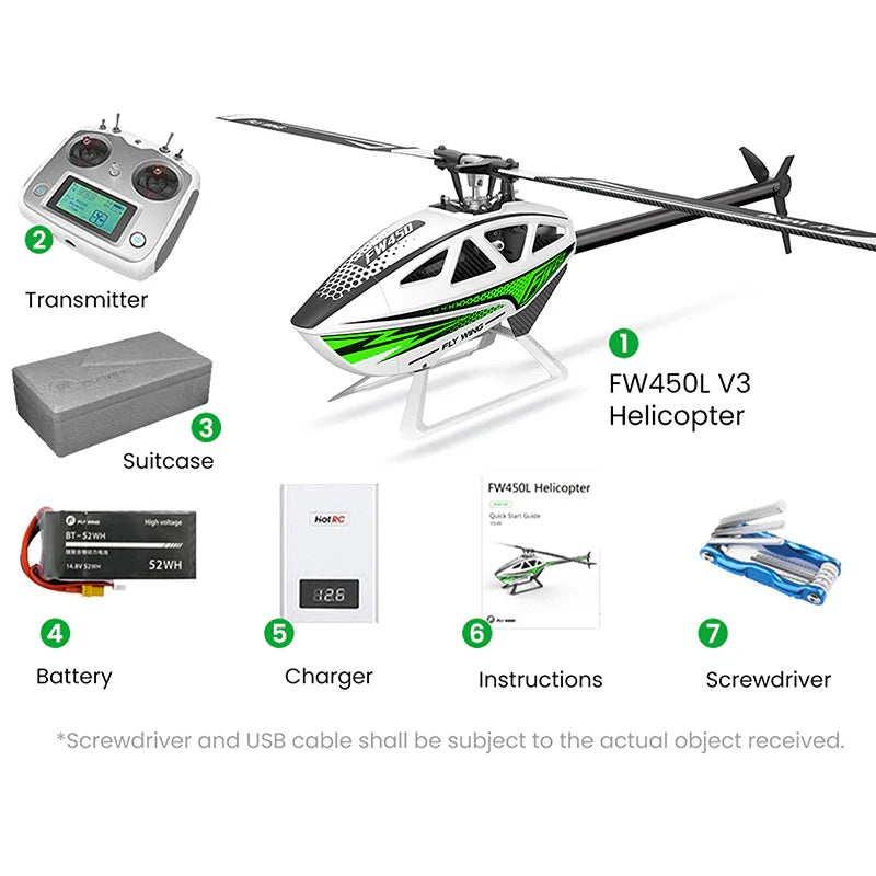 FlyWing FW450 V3 Helicopter w/ H1-GPS Flight Controller RTF - - Fly Wing