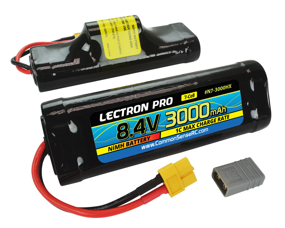 Lectron Pro NiMH 8.4V (7-cell) 3000mAh Hump Pack with XT60 Connector + CSRC adapter for XT60 batteries to popular RC vehicles (1 BATTERY) - Battery - Common Sense RC
