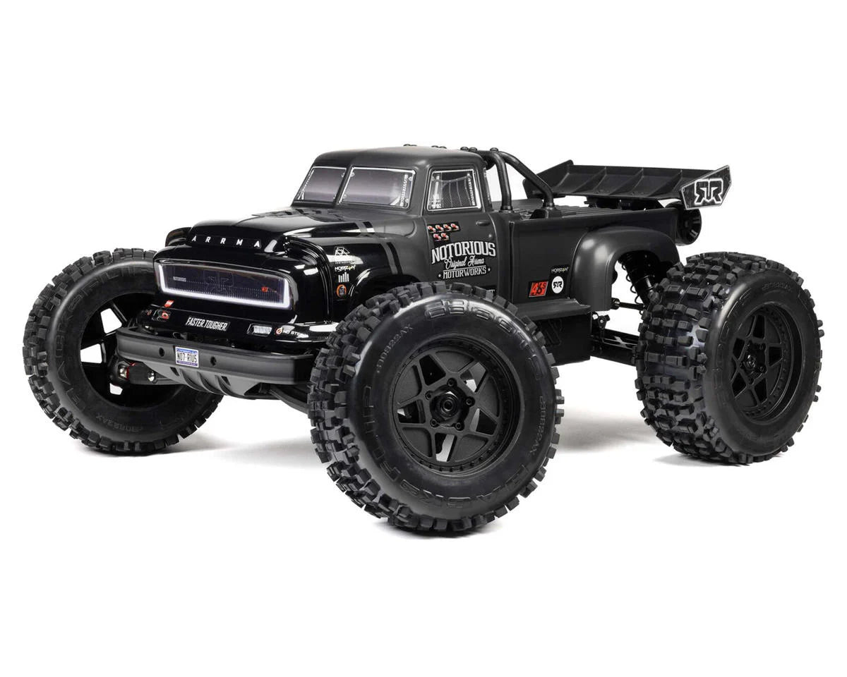Arrma Notorious 6S BLX Brushless RTR 1/8 Monster Stunt Truck (Black) (V6) w/SLT3 2.4GHz Radio - - RC Visions