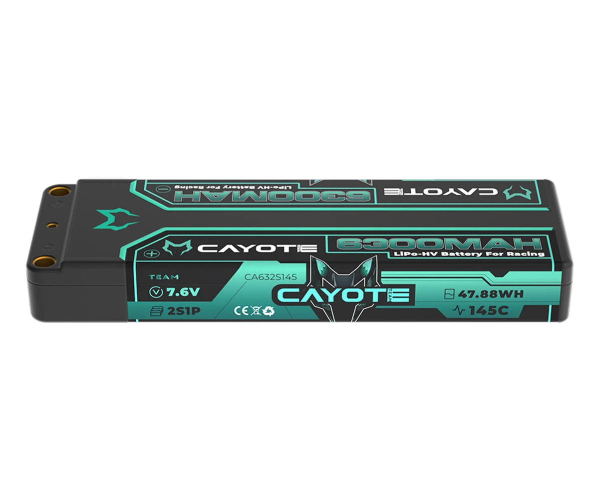 Cayote 2S 145C LCG Stick LiHV Battery (7.6V/6300mAh) w/5mm Bullets - - AMain Distributing