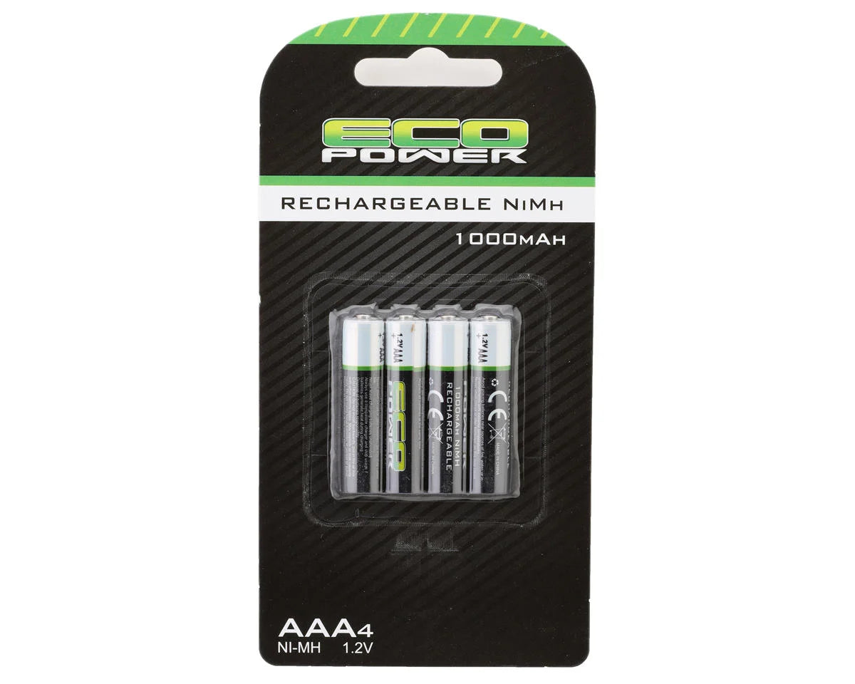EcoPower High Power Rechargeable AAA NiMH Batteries (4) (1.2V/1000mAh) (Mini-Z) - stpatty - AMain Distributing
