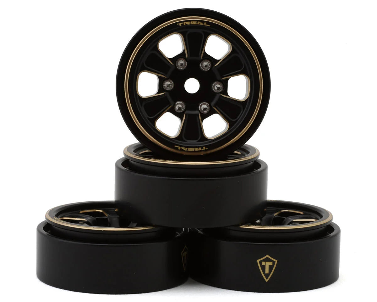 Treal Hobby Type B 1.0" 6-Spoke Brass Beadlock Wheels (Black) (4) (38.7g) - - AMain Distributing