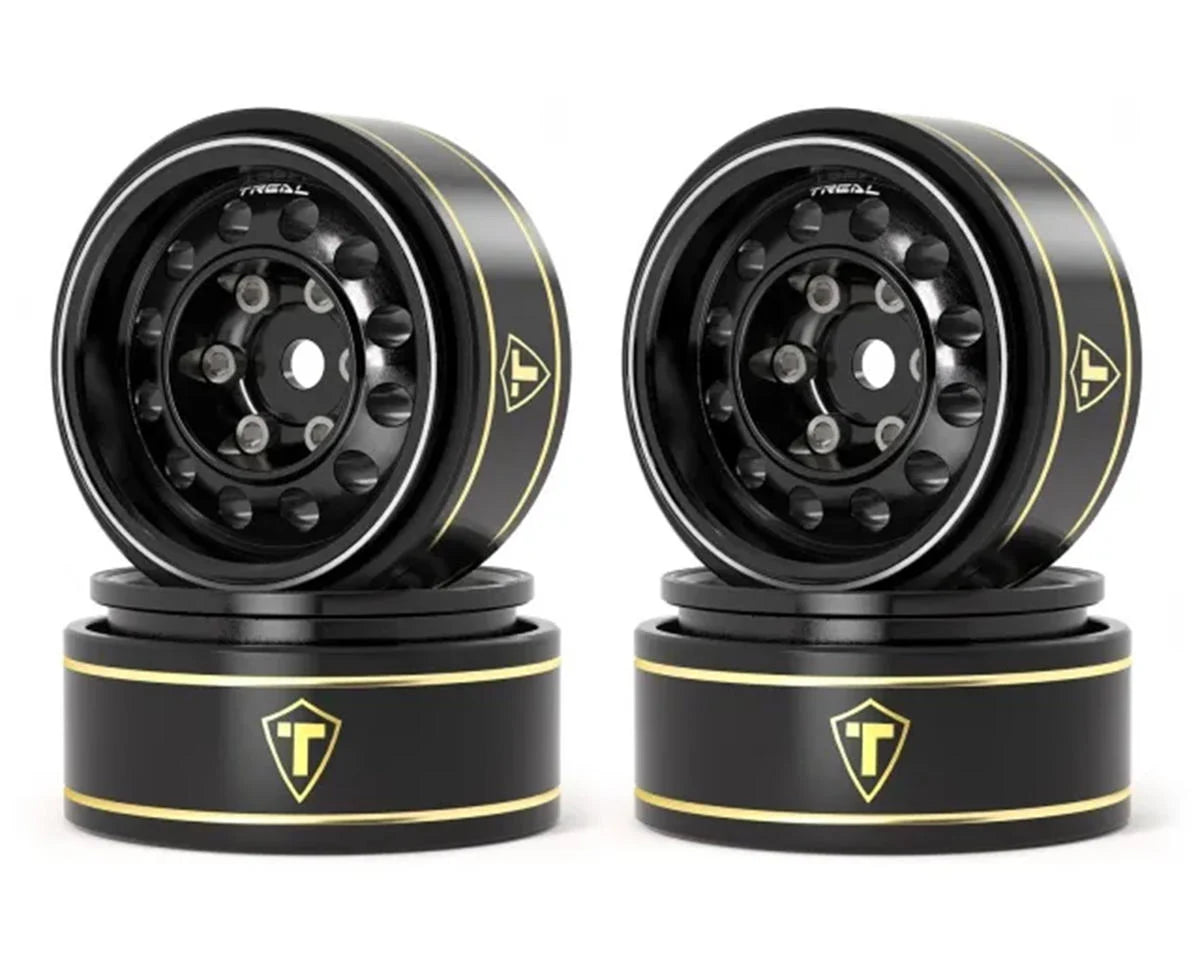 Treal Hobby Type K 1.0" 12-Hole Beadlock Classic Vintage Wagon Wheels (Black) (4) (28.9g) - - AMain Distributing
