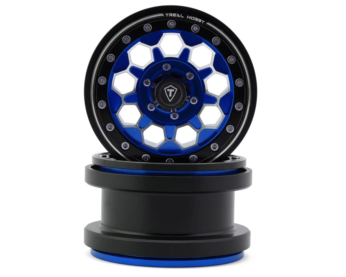 Treal Hobby Type B 2.9" 10-Hole Honeycomb Beadlock Wheels (Blue) (2) (237g) - - AMain Distributing