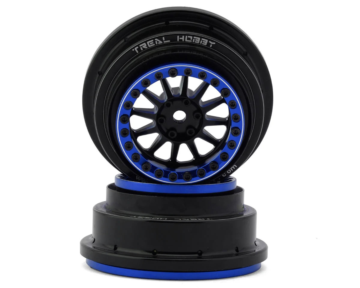 Treal Hobby Type A Aluminum Beadlock Wheels for Traxxas® UDR® (Black/Blue) (2) (Front/Rear) w/17mm Hex - - AMain Distributing