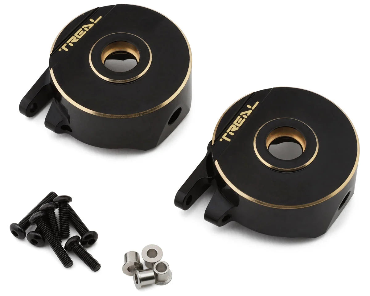Treal Hobby Vanquish H10 Optic Brass Front Steering Knuckles (Black) (2) (150.4g) - - AMain Distributing