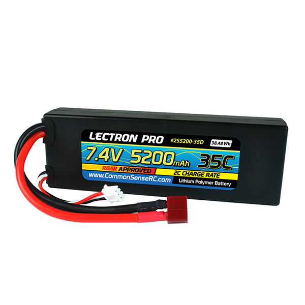 Common Sense RC Lectron Pro 2S 35C LiPo Battery w/T-Style (7.4V/5200mAh) - Remote Control Toys - Common Sense RC