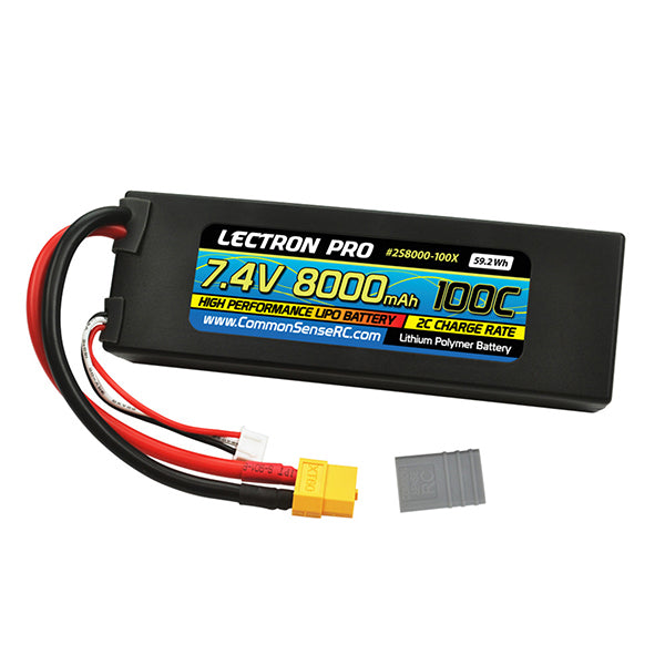 Common Sense RC Lectron Pro 7.4V 8000mAh 100C Lipo Battery with XT60 Connector + CSRC adapter for XT60 - Remote Control Toys - Common Sense RC