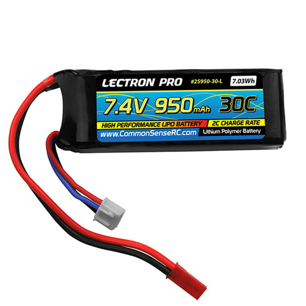 Common Sense RC Lectron Pro 7.4V 950mAh 30C Lipo Battery with JST Connector - Remote Control Toys - Common Sense RC