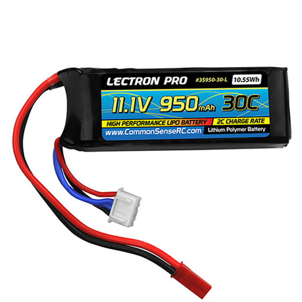 Common Sense RC Lectron Pro 11.1V 950mAh 30C Lipo Battery with JST Connector - Remote Control Toys - Common Sense RC