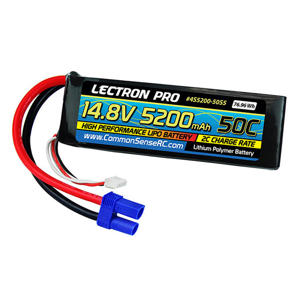 Common Sense RC Lectron Pro 14.8V 5200mAh 50C Lipo Battery Soft Pack with EC5 Connector - Remote Control Toys - Common Sense RC