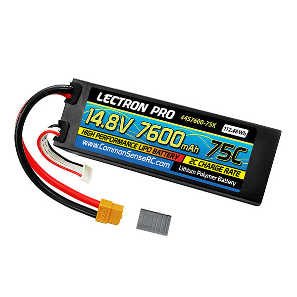 Common Sense RC Lectron Pro 14.8V 7600mAh 75C Hard Case Lipo Battery with XT60 Connector + CSRC adapter for XT60 - Remote Control Toys - Common Sense RC