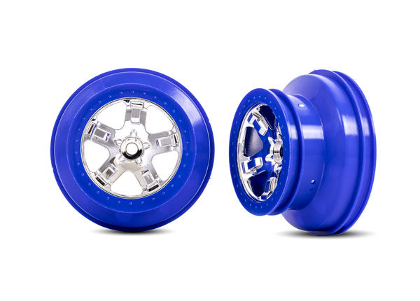 Traxxas Rear Wheels, SCT chrome, blue beadlock style TRA5868A - - Traxxas