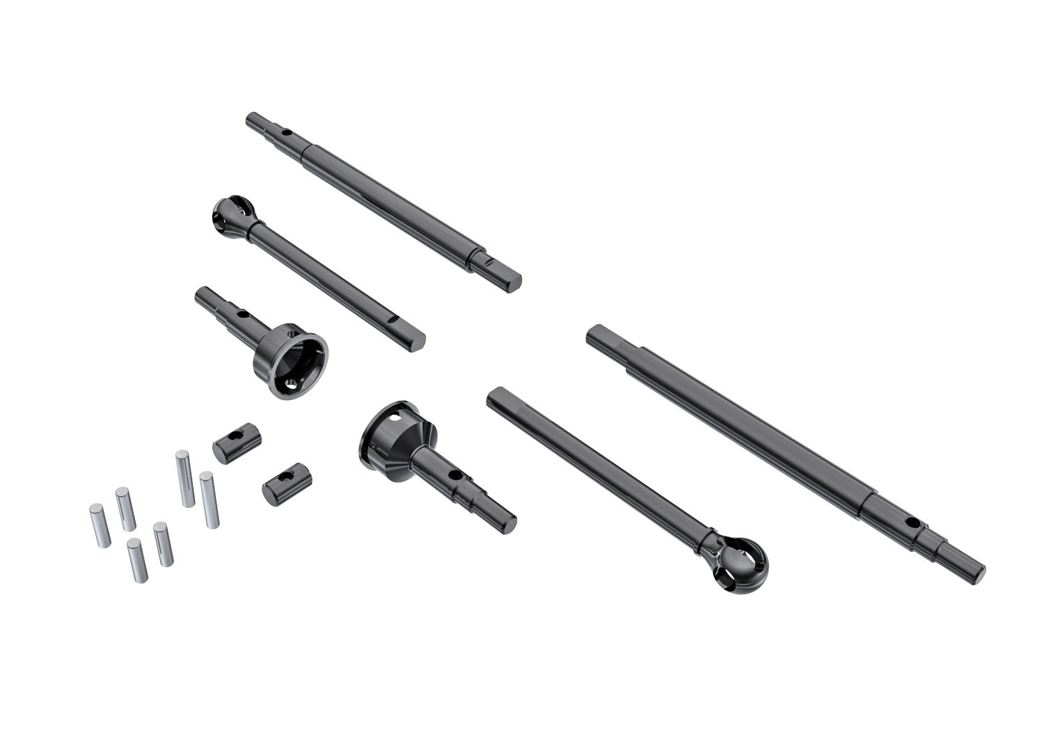 TRAXXAS Axle shafts, front (2), rear (2)/ stub axles, front (2) (hardened steel)/ 1.5x7.8mm pins (2)/ 1.5x6mm pins (4)/ cross pins (2) - - Traxxas