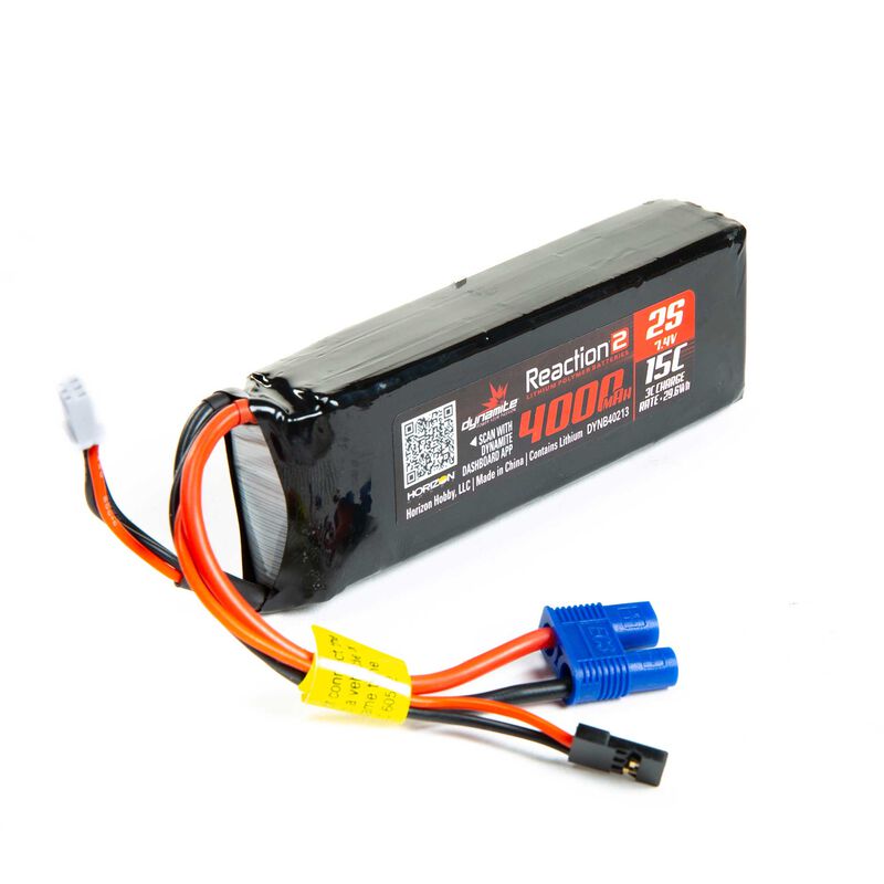 Dynamite 7.4V 4000mAh 2S 15C Reaction 2.0 LiPo Receiver Battery: Universal Receiver, EC3 - Remote Control Toys - Horizon Hobbies, Inc.