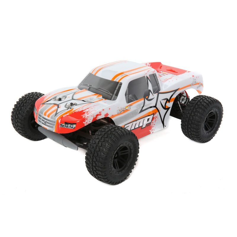 ECX AMP 1/10 RTR 2WD Monster Truck w/2.4GHz Radio (White/Orange) - RC Car - Horizon Hobbies, Inc.