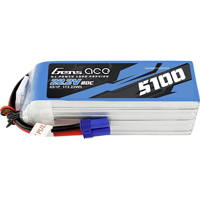 Gens Ace 6s LiPo Battery 60C (22.2V/5100mAh) w/EC5 Connector - Remote Control Toys - Horizon Hobbies, Inc.