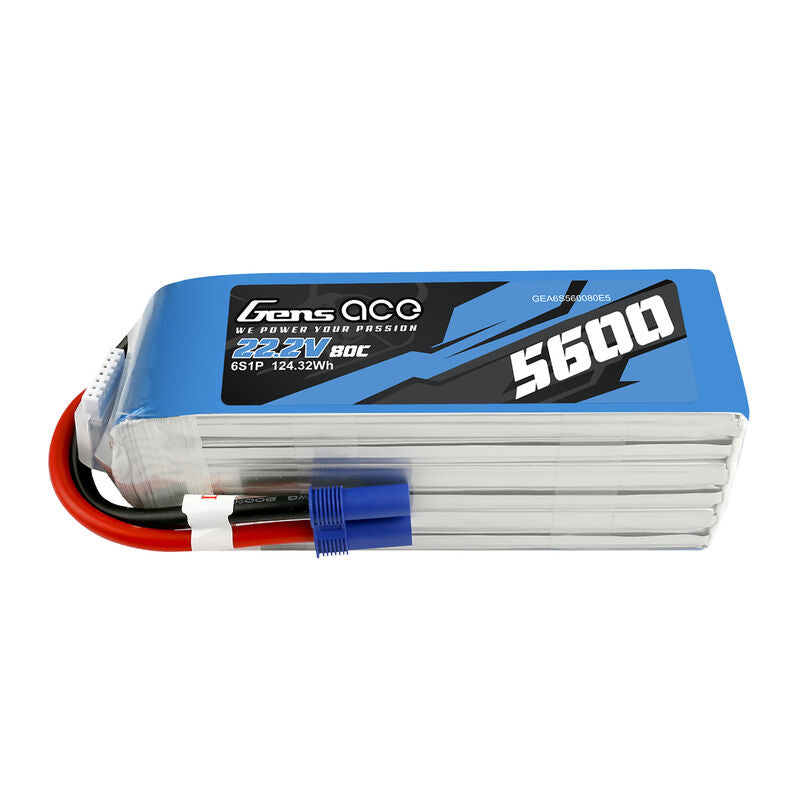 GensAce 22.2V 5600mAh 6S 80C LiPo Battery: EC5 - Remote Control Toys - Horizon Hobbies, Inc.