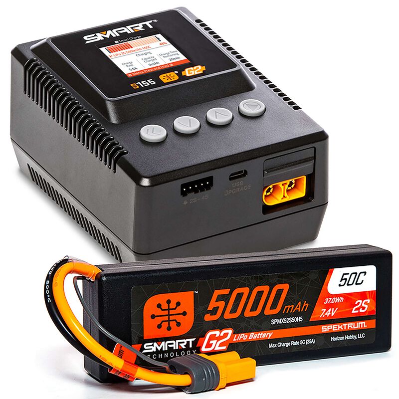 SPEKTRUM Smart Powerstage: 5000mAh 2S LiPo & S155 Charger - - Horizon Hobbies, Inc.