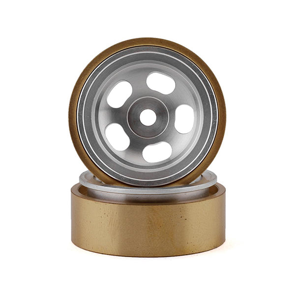 SSD RC SCX24 1.0" Aluminum/Brass 5-Slot Beadlock Wheels (Silver) (2) - Wheel/Tires - AMain Distributing