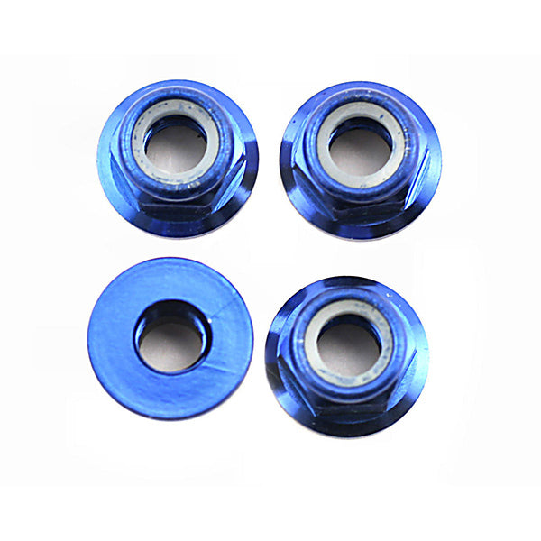 Traxxas Nuts, 5mm flanged nylon locking (aluminum, blue-anodized) (4) - Parts - Traxxas