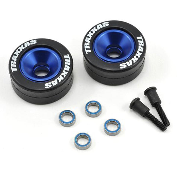 Traxxas Aluminum Wheelie Bar Wheel Set w/Rubber Tires (Blue) (2) - Remote Control Toys - Traxxas