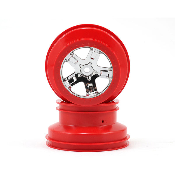 Traxxas 12mm Hex Dual Profile Short Course Wheels (Chrome/Red) (2) (Slash Rear) - Parts - Traxxas