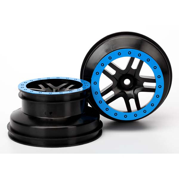 Traxxas Dual Profile Split-Spoke SCT Wheels (Black/Blue) (2) (Slash Front) 12mm Hex - Remote Control Toys - Traxxas