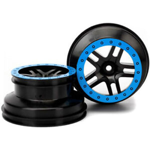 Traxxas Dual Profile Split-Spoke SCT Wheels (Black/Blue) (2) (Slash Front) 12mm Hex - Remote Control Toys - Traxxas