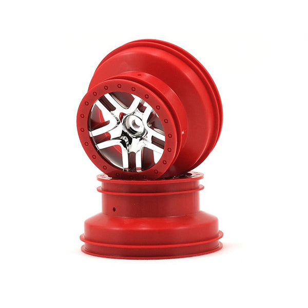 Traxxas Dual Profile Split-Spoke SCT Wheels (Chrome/Red) (2) (Slash Rear) 12mm Hex - Remote Control Toys - Traxxas