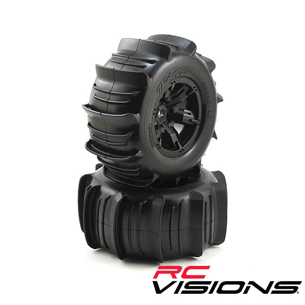 Traxxas X-Maxx Pre-Mounted Paddle Tires & Wheels (2) (Black) - Remote Control Toys - Traxxas