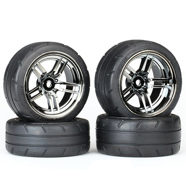 Traxxas 4-Tec 2.0 1.9" Response Front & Rear Pre-Mounted Tires (Black Chrome) w/12mm Hex Split-Spoke Wheels (4) - Remote Control Toys - Traxxas