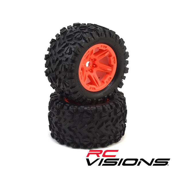 Traxxas Talon EXT Tires 3.8" Pre-Mounted Monster Truck Tires (2) (Orange) (17mm Splined Hex) - Remote Control Toys - Traxxas