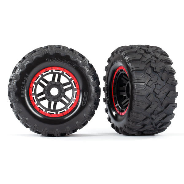 Traxxas Maxx All-Terrain Pre-Mounted Tires (2) (Black/Red) - Remote Control Toys - Traxxas
