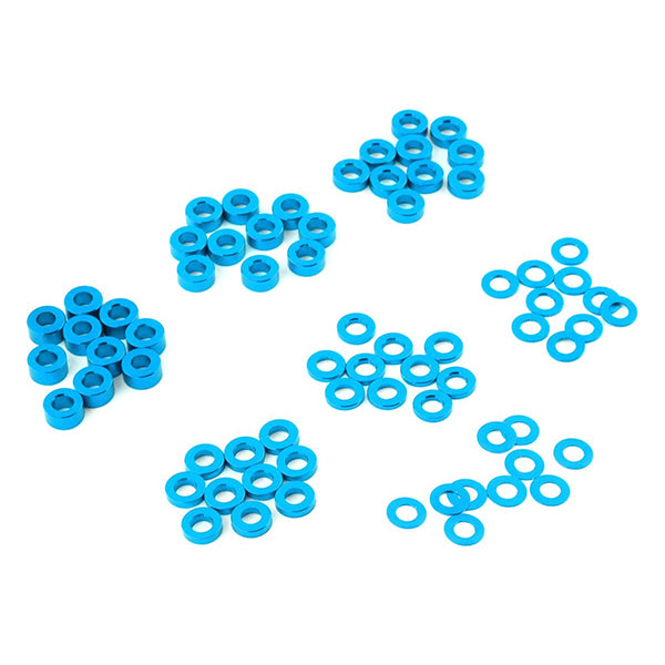 Yeah Racing 3x0.25/0.5/1.5/2/2.5/3mm Flat Washer Set (Blue) (70) - Part - AMain Distributing