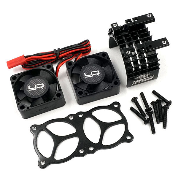 Yeah Racing Aluminum 540/550 Motor Heat Sink w/Twin Tornado Fans (Black) - Accessories - AMain Distributing