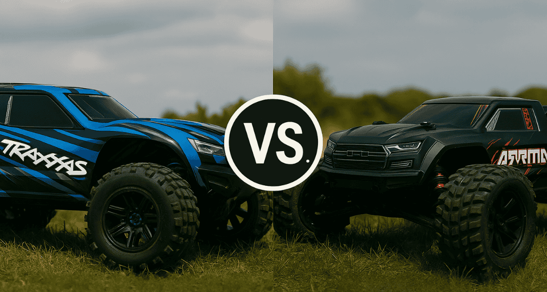 Traxxas and Arrma RC trucks side by side