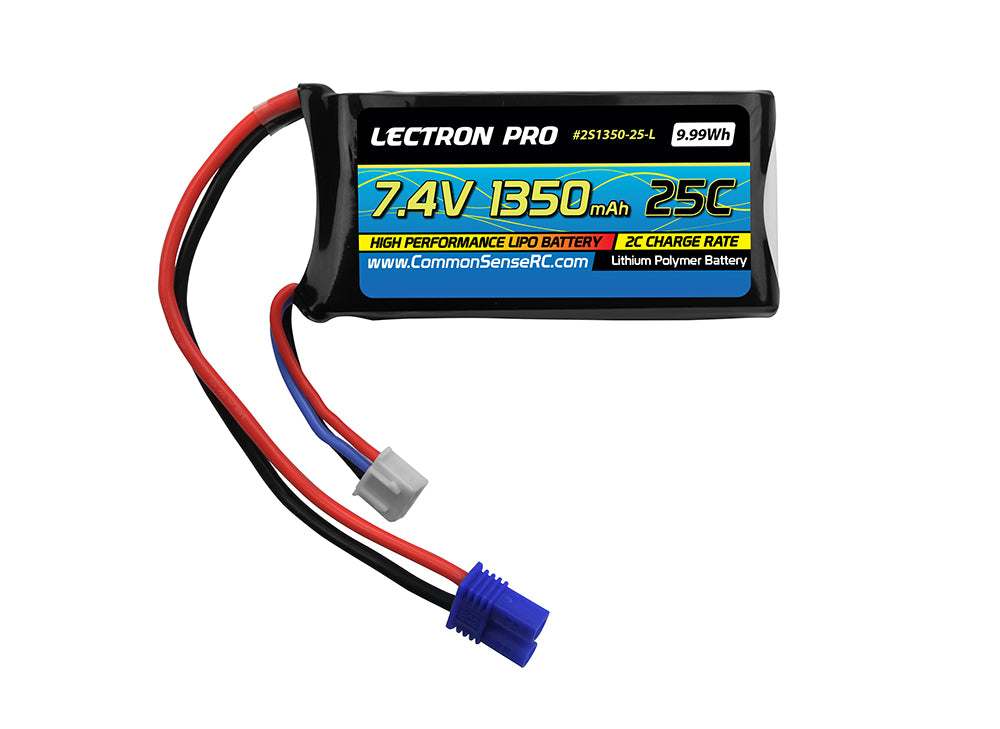 Lectron Pro 7.4V 1350mAh 25C Lipo Battery with EC2 Connector -  - Common Sense RC