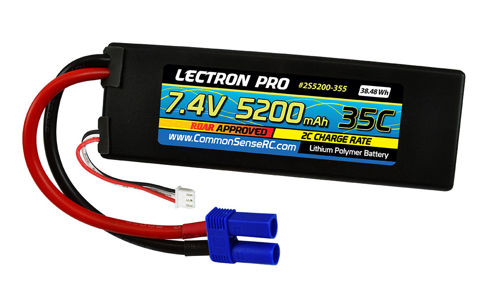 Common Sense RC  Lectron Pro 7.4V 5200mAh 35C Lipo Battery with EC5 Connector for 1/10th Scale Cars & Trucks -  - Common Sense RC
