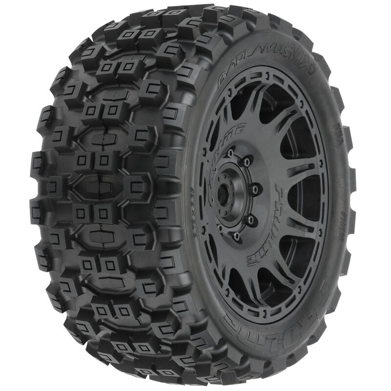 PROLINE 1/6 Badlands MX57 Front/Rear 5.7" Tires Mounted on Raid 8x48 Removable 24mm Hex Wheels (2): Black -  - Horizon Hobbies, Inc.