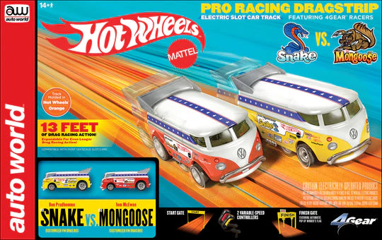 AUTO WORLD 13' HOT WHEELS "SNAKE" VS "MONGOOSE" MANUAL SLOT DRAG SET HO SCALE -  - BCY service