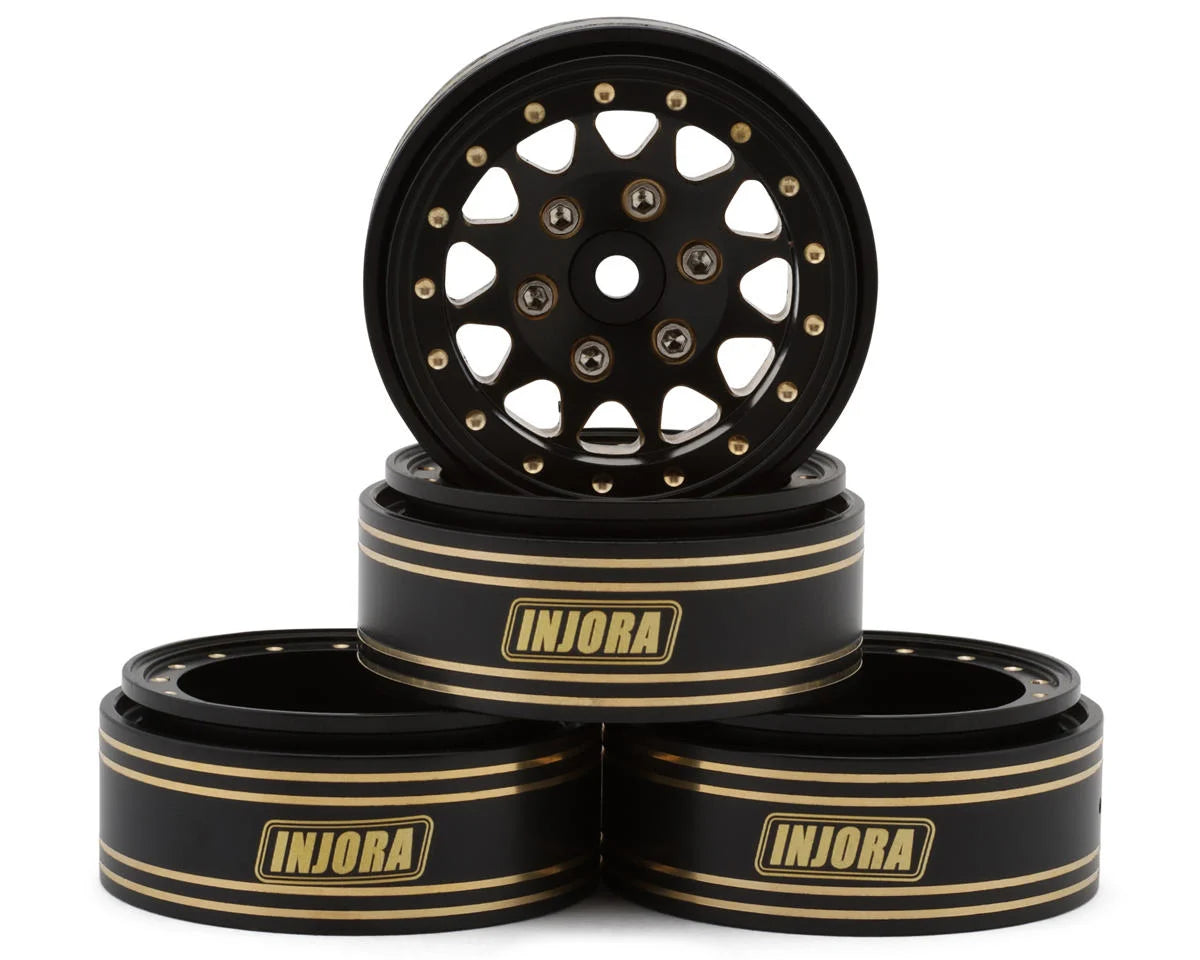 Injora 1.3" D-Slot Brass Micro Rock Crawler Beadlock Wheels (68g ea) (Black) (4)