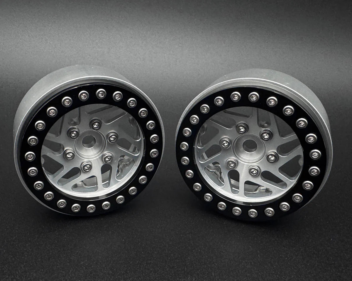 Reefs RC CROSSMAN 1.9" Aluminum Beadlock Wheels (Silver) (2) w/Reef Hubs & Rings -  - AMain Distributing
