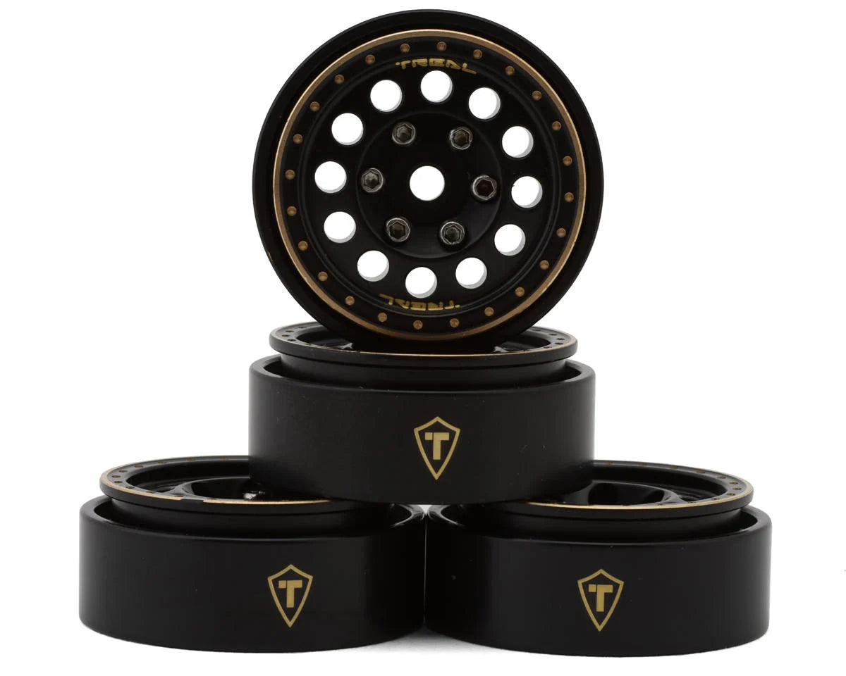 Treal Hobby Type A 1.0" 12-Hole Brass Beadlock Wheels (Black) (4) (40g) -  - AMain Distributing