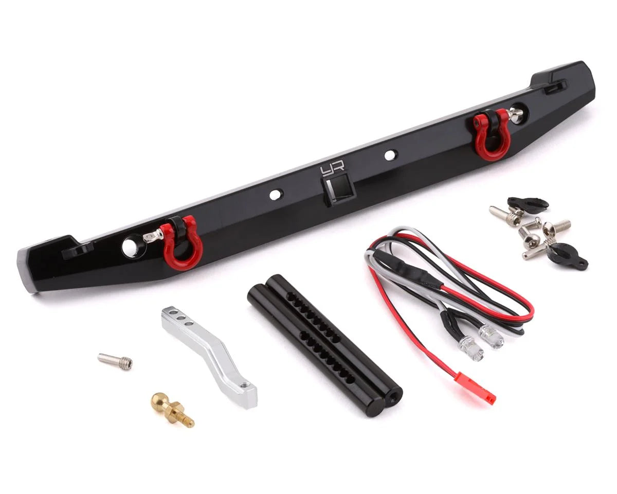 Yeah Racing TRX-4/SCX10 II Aluminum Rear Bumper w/LEDs & Tow Hook (Black) -  - AMain Distributing