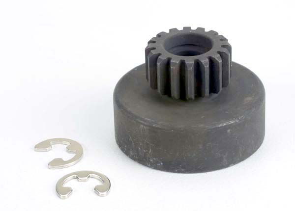Traxxas Clutch bell, (16-tooth)/5x8x0.5mm fiber washer (2)/ 5mm E-clip (requires #2728 - ball bearings, 5x8x2.5mm -  - Traxxas