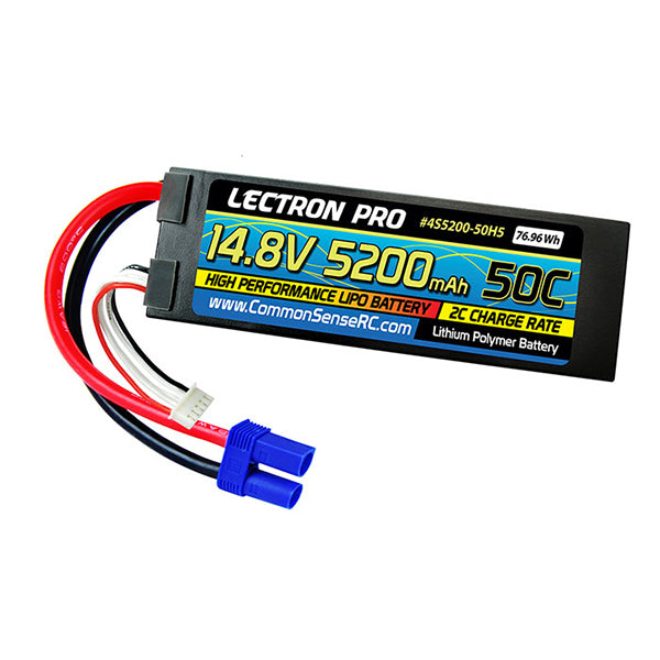 Common Sense RC Lectron Pro 14.8V 5200mAh 50C Lipo Battery Hard Case with EC5 Connector - Remote Control Toys - Common Sense RC