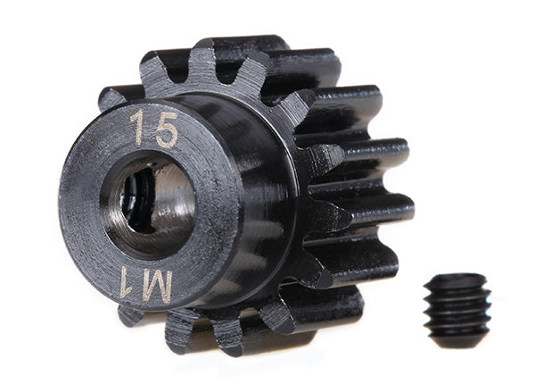 TRAXXAS Gear, 15-T pinion (machined) (1.0 metric pitch) (fits 5mm shaft)/ set screw (for use only with steel spur gears) -  - Traxxas